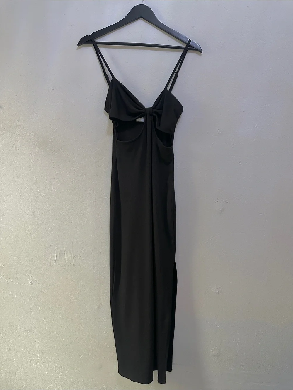 Hello Molly Black Cutout Tie Front Ribbed Midi Dress Bodycon Strappy Women’s XS